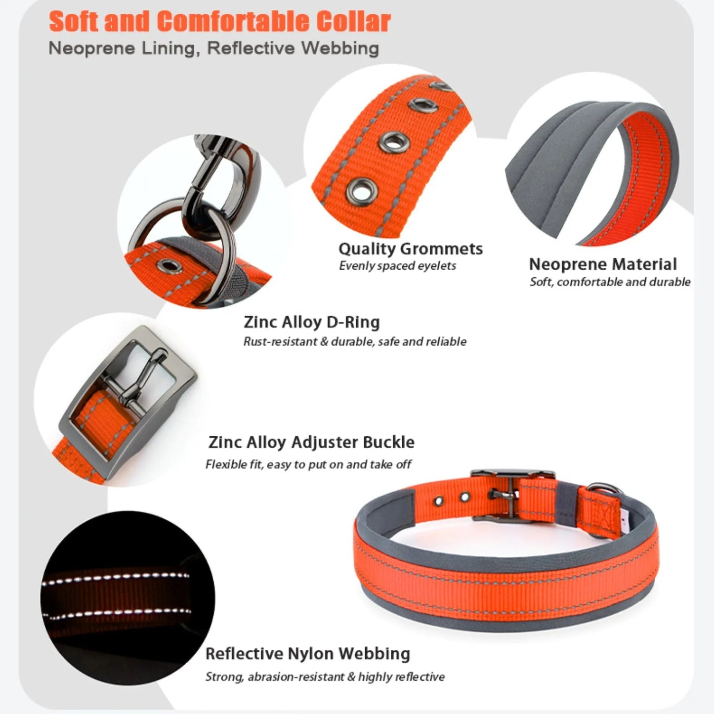 Dog Collar for Large Dogs Neoprene Padded and Adjustable Reflective Wide Heavy Duty Pet Collars with Durable Metal Belt Buckle