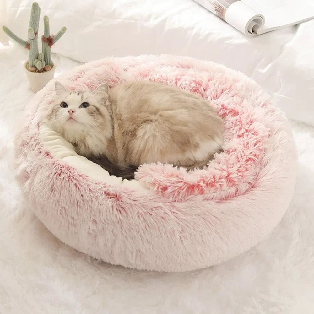 Soft Warm Long Plush Pet Bed Enclosed Round Cat Cushion Comfortable Sleep Bag Cat Nest Kennel for Small Pet Cat Nest