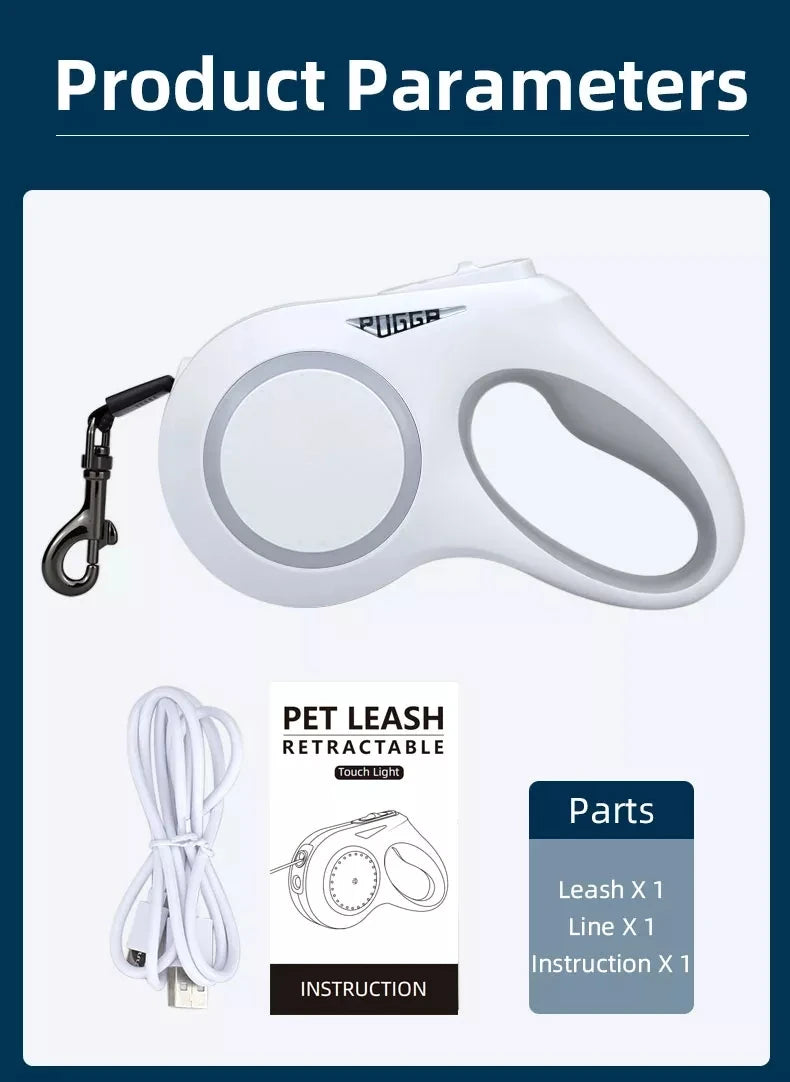 LED Light Dog Leash Auto Scaling Dog Walking Pet Accessories USB Charge Night Walking 5m