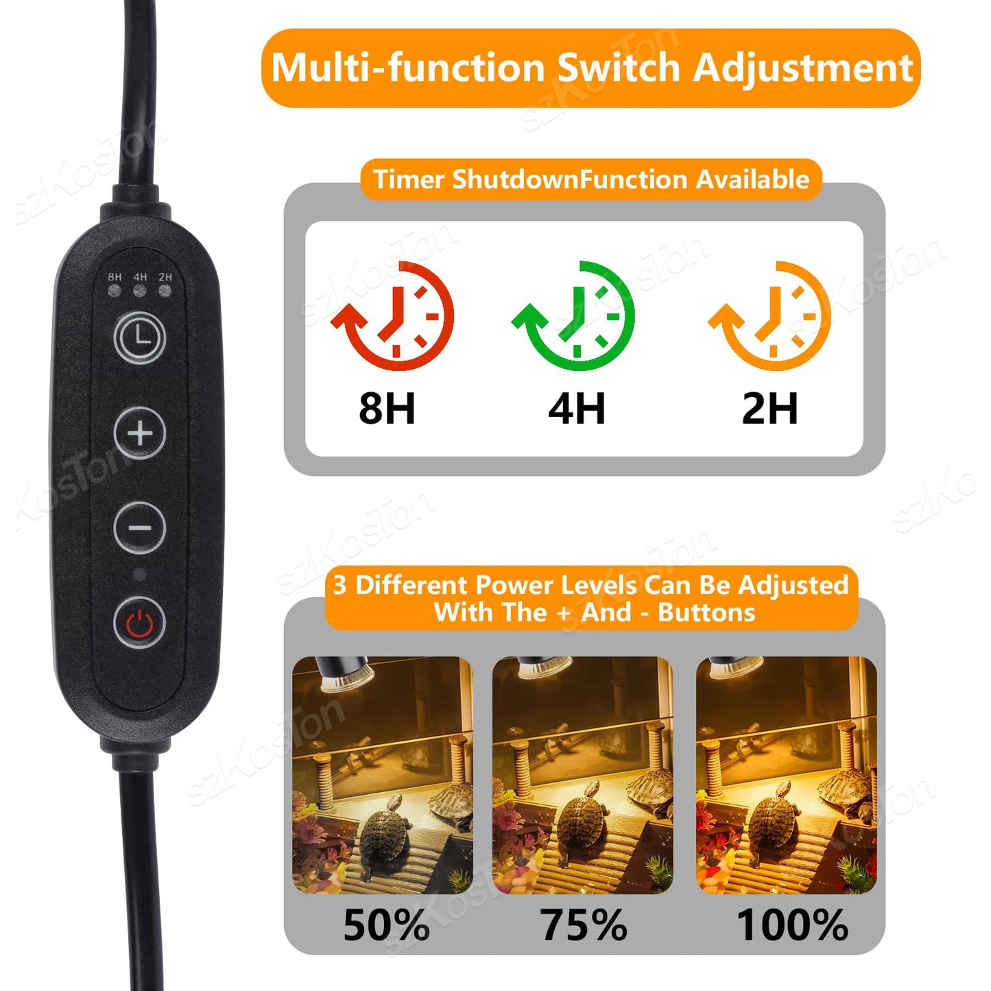 Reptile Insulated Lamp with Fixing Clip 50W UVA UVB Bulb Feeding Box Timeable Heat Lamp for Lizard Supplies Turtle Accessories