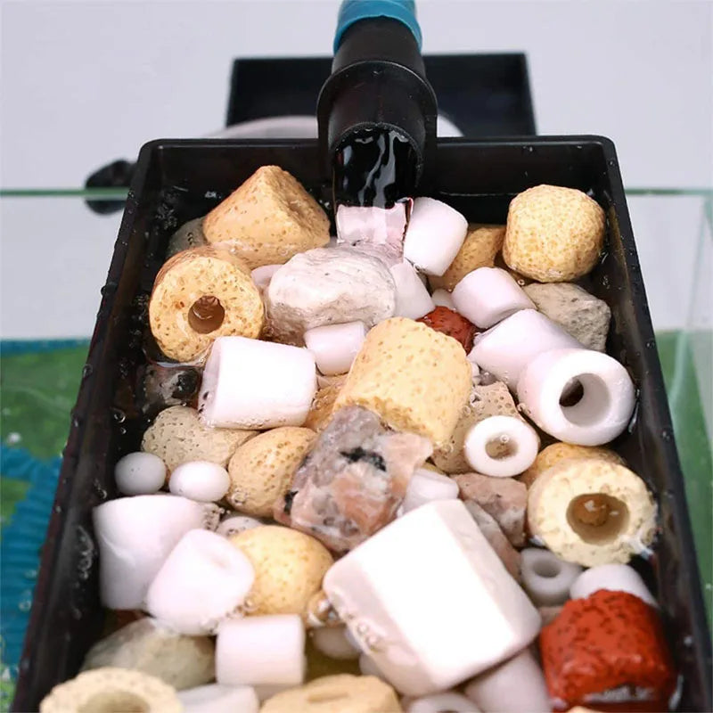 Aquarium Fish Tank Filter Media, Ceramic Rings, Activated Carbon Bio Balls, Clear Water with Free Filter Net Bag, 12 in 1