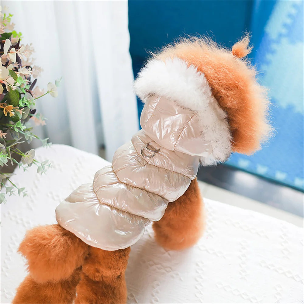 Fashion Winter Dog Down Jacket Warm Fleece Pet Coat for small Dogs Yorkshire Shih Tzu Luxury Fur Collar Puppy Clothes Outfits