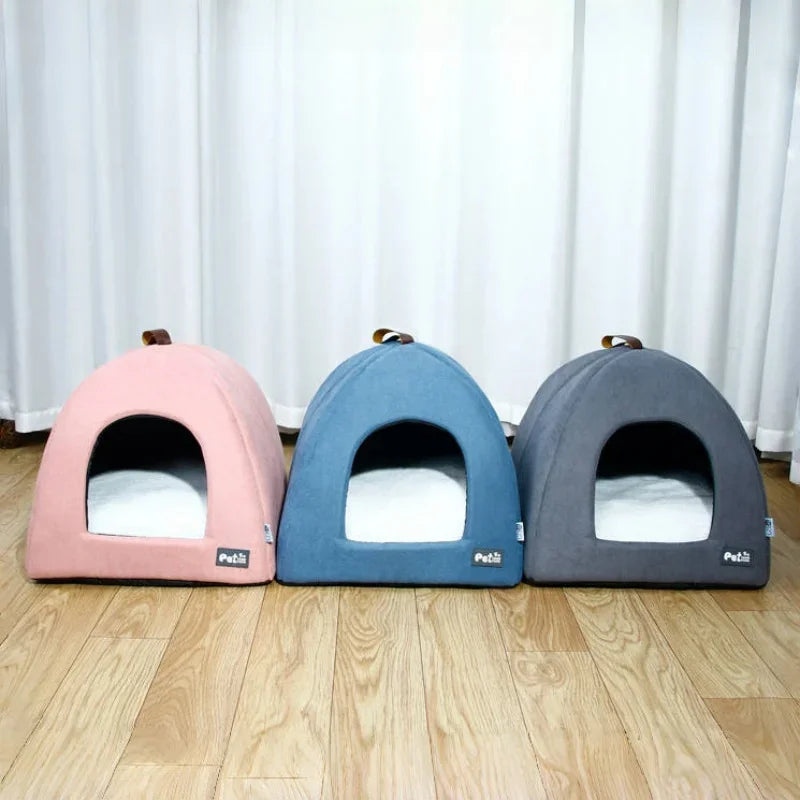 Winter Cat Cave Bed Cute Cat House Tent Warm Pet Basket Kitten Kennel Soft Small Dog Mat Cushion Washable Pillow Beds For Cats