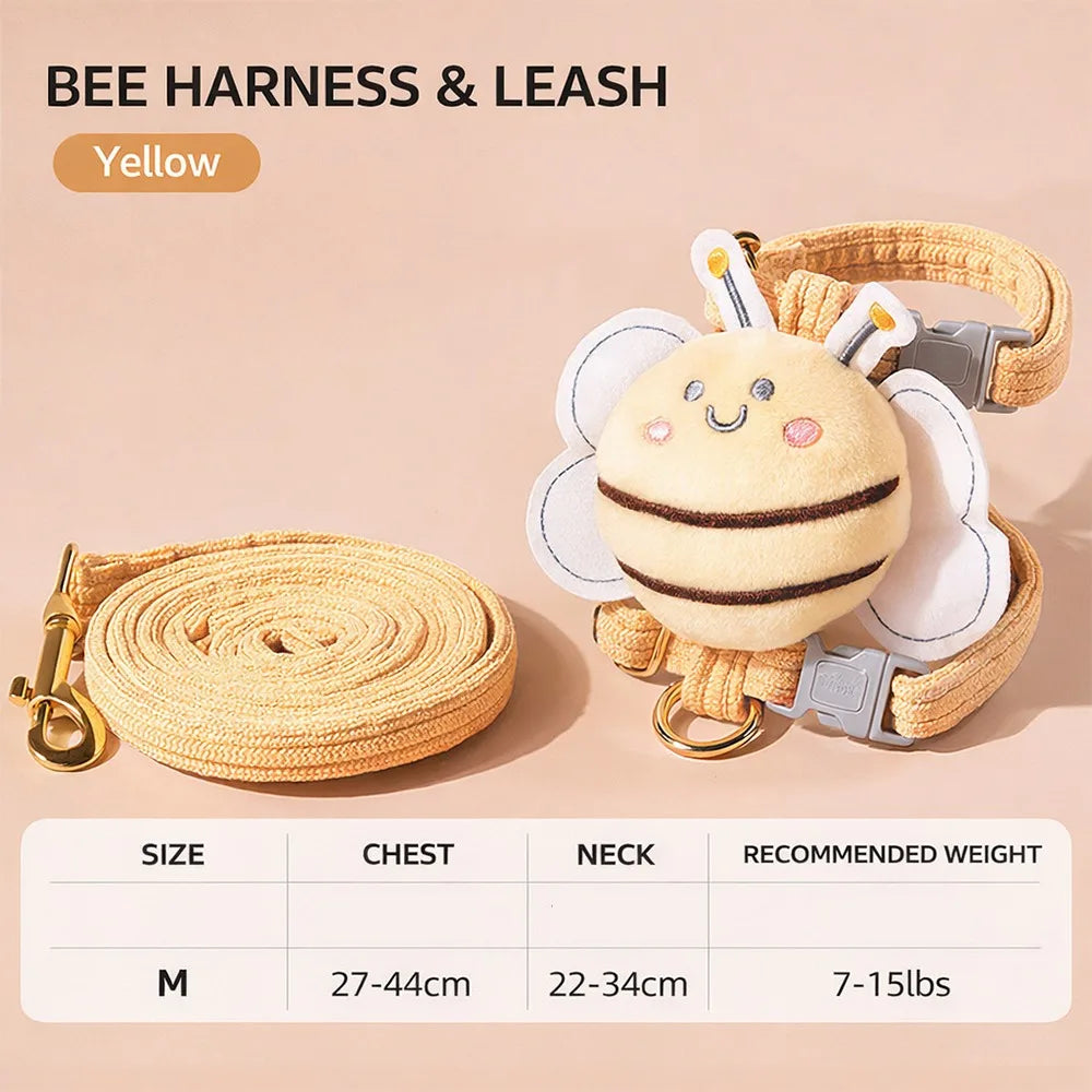 Pet Supplies Cartoon Bee Cat Harness Portable Adjustable Dog Harness Breast Back Harness Leash Set Pet Walking