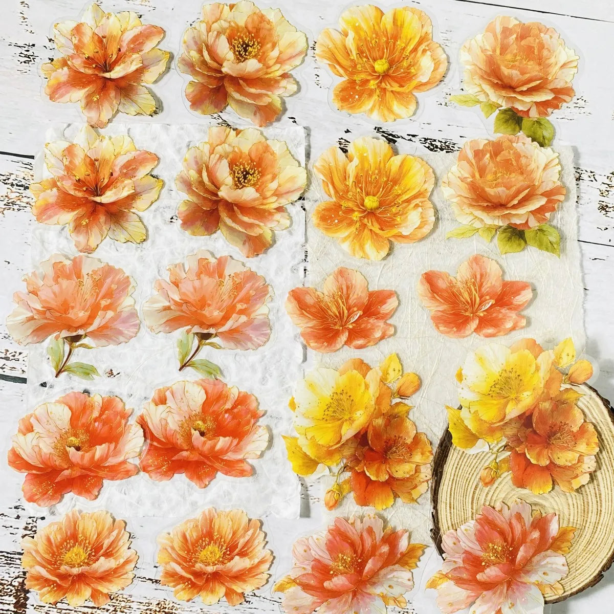 20pcs Flower Stickers for Scrapbooking, DIY Craft Materials, Pre-Cut Transparent PET Material Junk Journal Stickers
