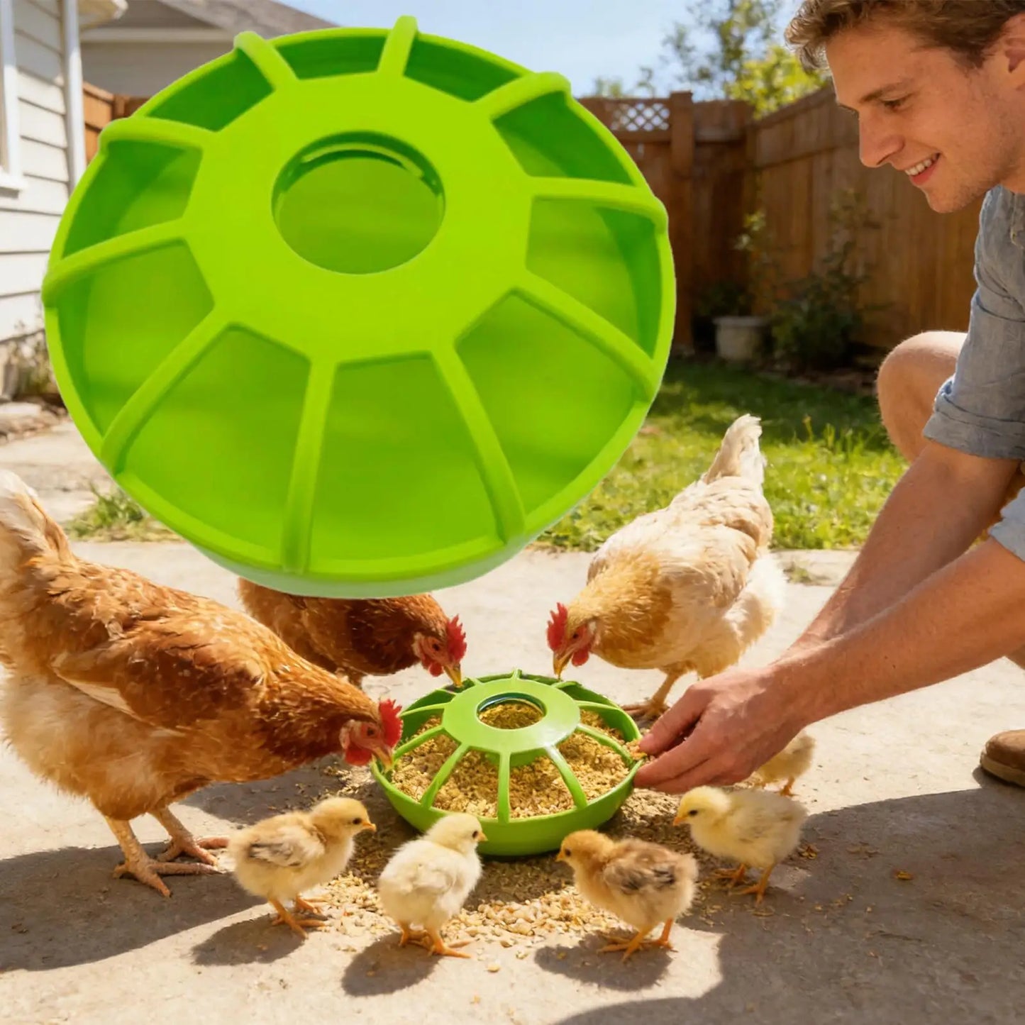 Poultry food dispenser Chicken Food Dispenser Round Spill Proof Non Slip Feeding Chicken Coop Feeder splash-proof food box