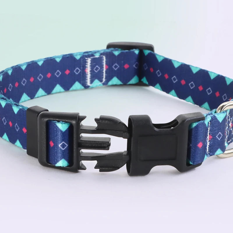 Colorful Printed Pet Collar Adjustable Dog Collar & Leashes Small Medium Dog Leash with Metal D Ring for Cat and Dog Accessories