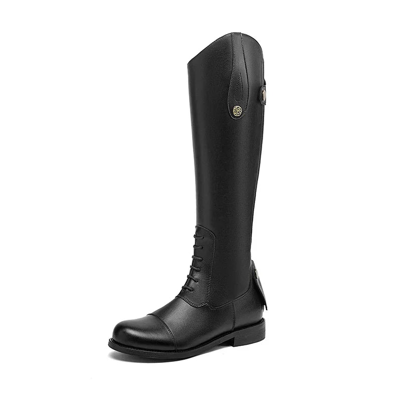 Women Knee High Leather Equestrian Boots Non Slip Riding Boots With Buckle And Zip Closure For Horse Riding