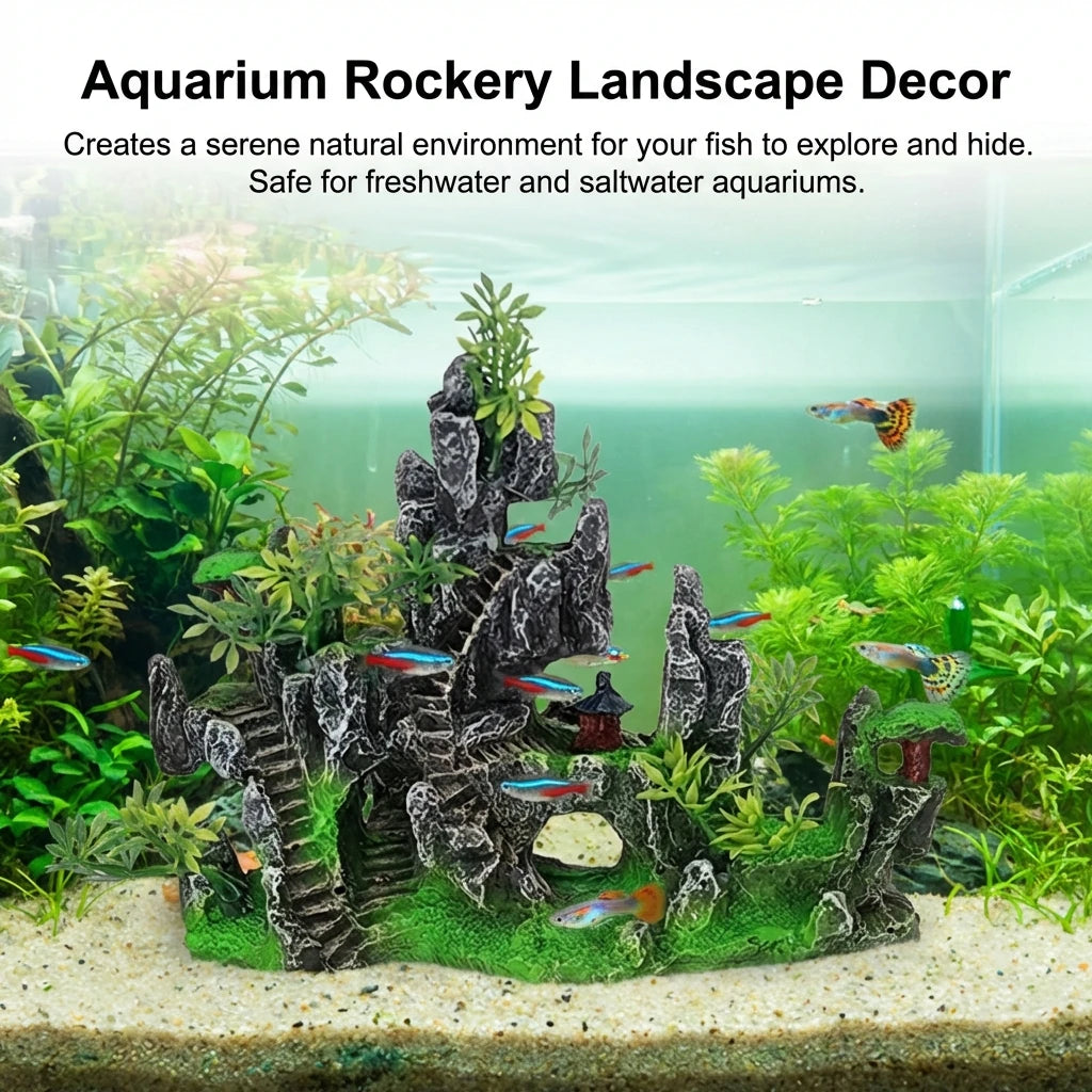 Aquarium Resin Rock Ornament Realistic Artificial Landscape Waterproof Fish Tank Decoration for Home and Office Decoration