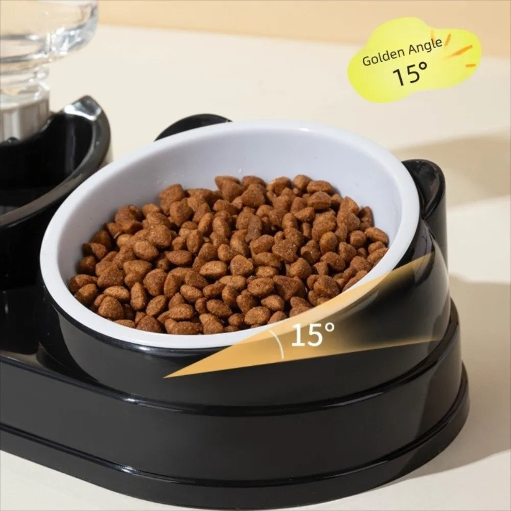 Pet Supplies 15 Degrees Raised 3 in 1 Cat Feeder Double Bowl Neck Protection Automatic Water Dispenser Pet Food Container Cat