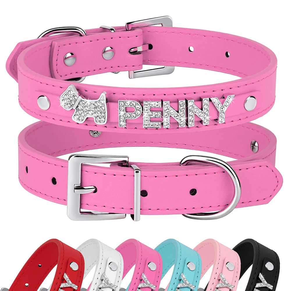 Bling Rhinestone Puppy Dog Collars Personalized Small Dogs Chihuahua Collar Custom Necklace Free Name Charms Pet Accessories