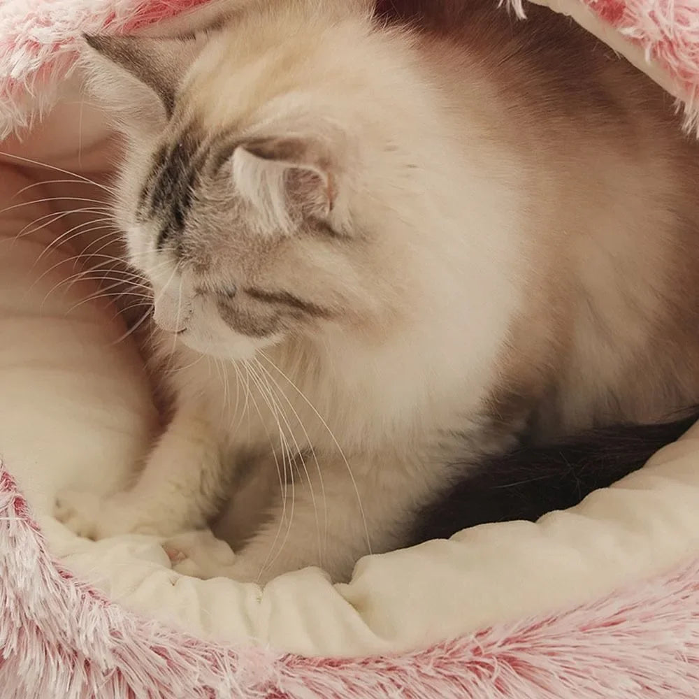 Soft Warm Long Plush Pet Bed Enclosed Round Cat Cushion Comfortable Sleep Bag Cat Nest Kennel for Small Pet Cat Nest