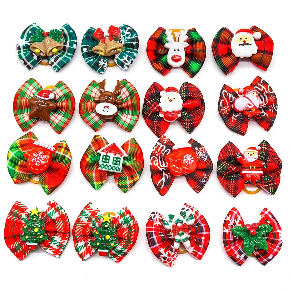 50/100pcs Dog Bows Christmas Dog Hair Bows Christmas Hair Accessories Rubber Bands Pet Supplies For Dogs Grooming Accessories