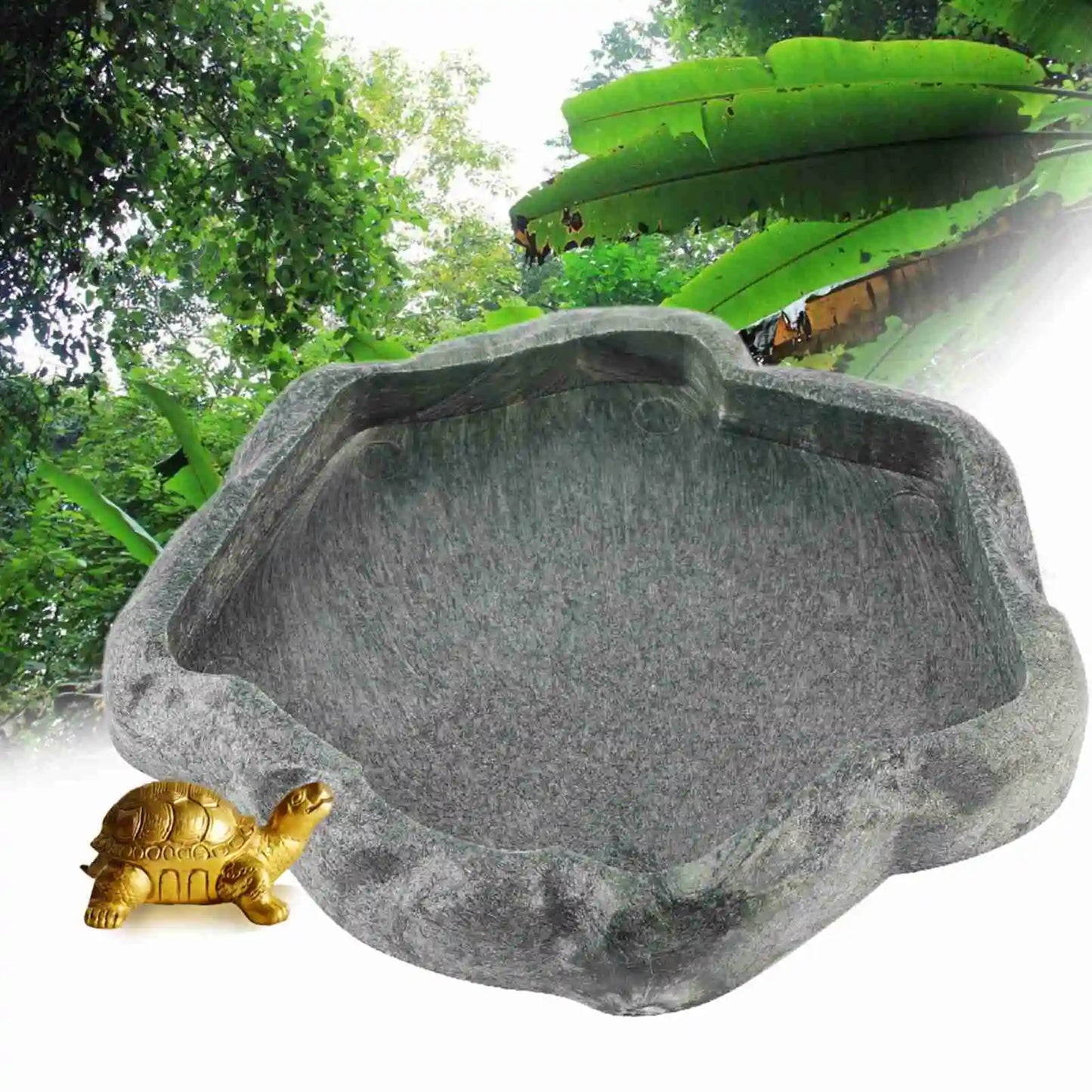 ABS Resin Durable Reptile Rock Food and Water Dish Feeder Bowl for Tortoise Lizard