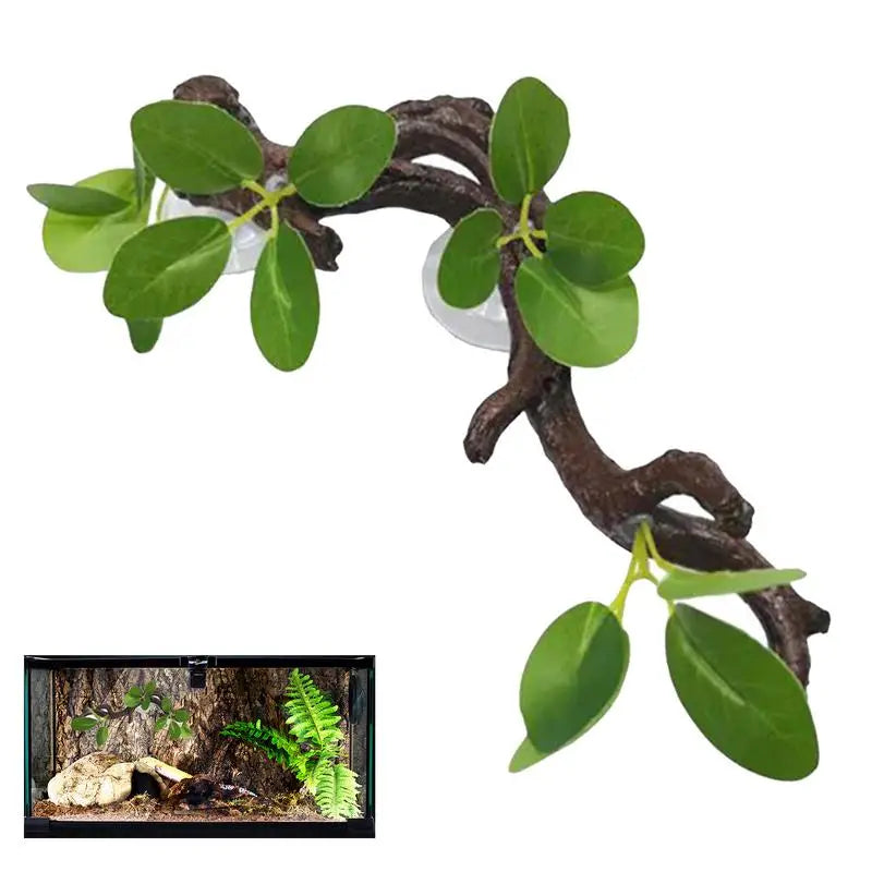 Reptile Climbing Branch Suction Tree Branch with Leaves Gecko Terrarium Decoration Snake Enclosure Decor Lizard Habitat Decor