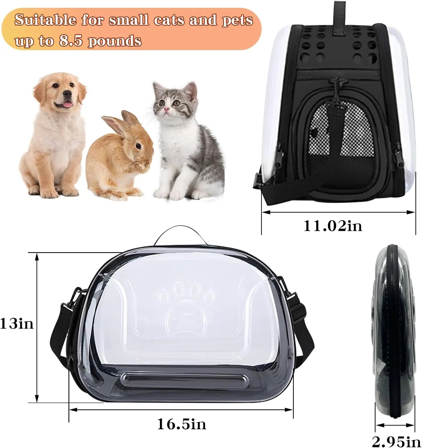 Pet Cat Carrier Bag for Travel Breathable Handbag Puppy Cats Bag Transparent Portable Shoulder Strap Bag for Small Pet Cats Dog