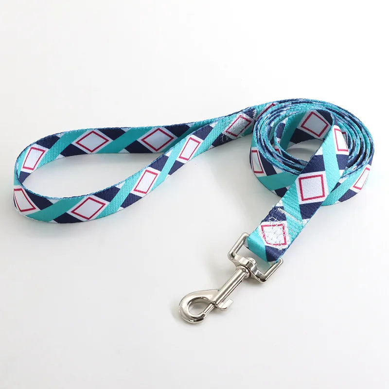 Colorful Printed Pet Collar Adjustable Dog Collar & Leashes Small Medium Dog Leash with Metal D Ring for Cat and Dog Accessories