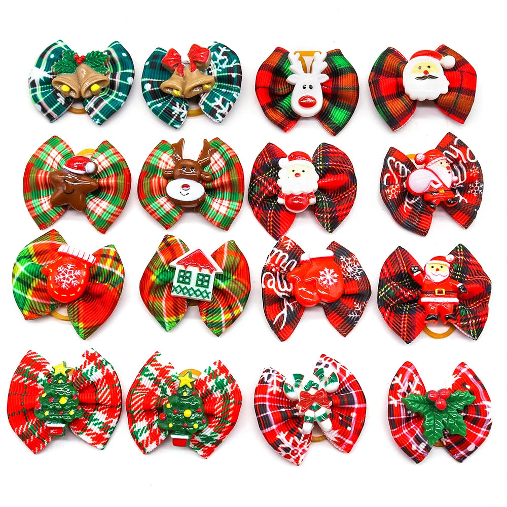 50/100pcs Dog Bows Christmas Dog Hair Bows Christmas Hair Accessories Rubber Bands Pet Supplies For Dogs Grooming Accessories