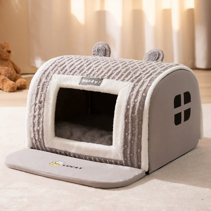 Cute Pet House with Foldable Soft Pet Bed Detachable Washable Pet Castle Suitable for Small Medium-sized Dogs and Cat Cave Nests