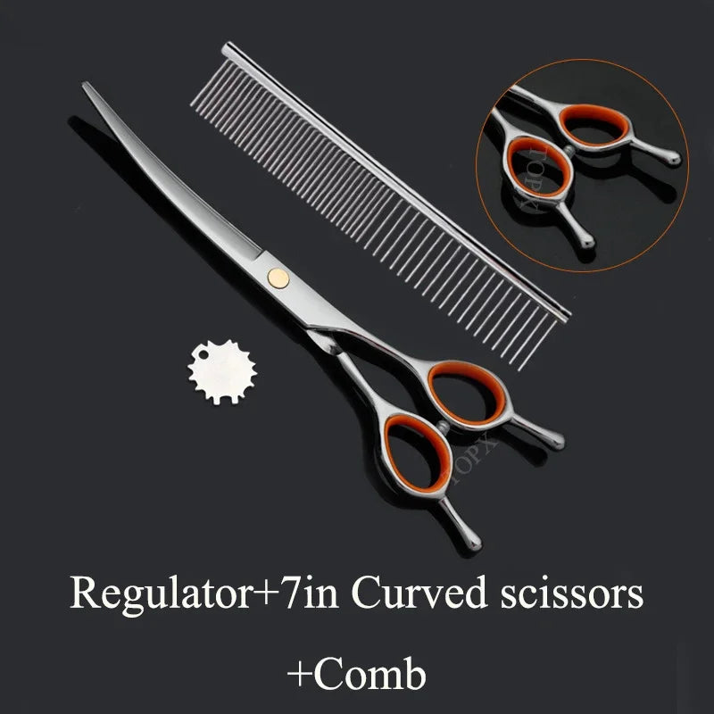 Pet Grooming Curved Scissors Set For Dogs Professional Trimming Bent Scissors Teddy Cutting Clippers