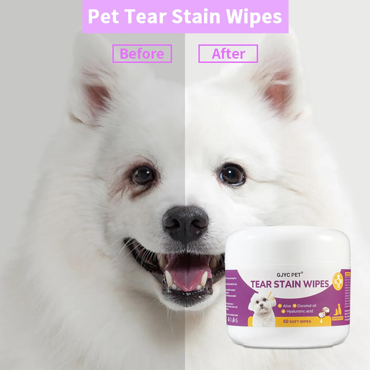 1-Pack Gentle Pet Eye Wipes - Plant Extracts No Irritation Tear Stain Remover for Cats Dogs Portable Eye Care Essentials