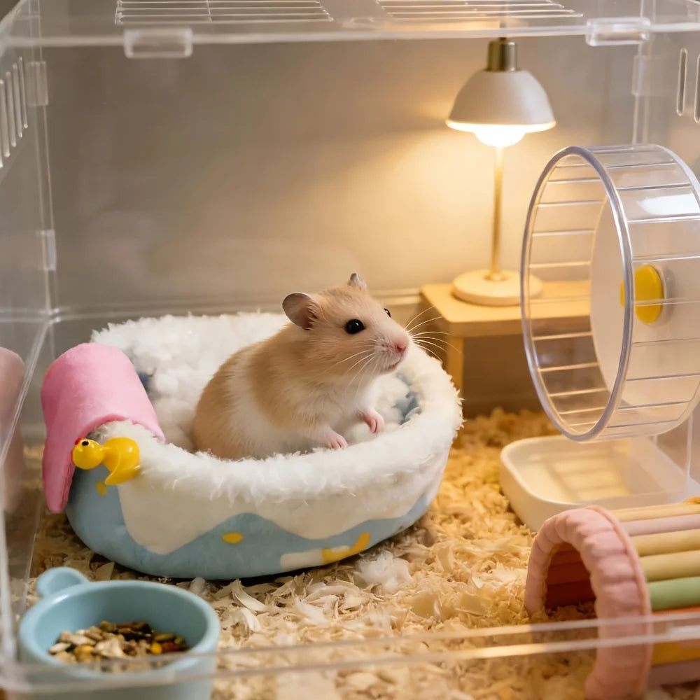 Hamster Warming Nest Suitable for Small Pets - Bathtub-Shaped Cozy Winter Shelter with Soft Bedding,Oval Habitat for Hamsters
