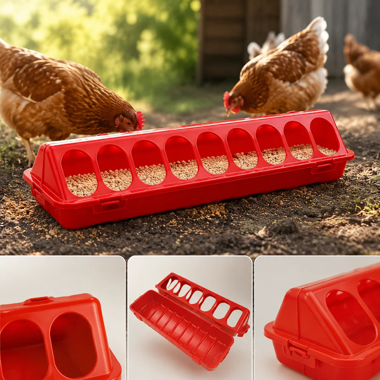 18 Hole Poultry Feeding Trough,Specially Designed for Chickens, Ducks,Geese and Other Poultry, Can Effectively Reduce Feed Waste