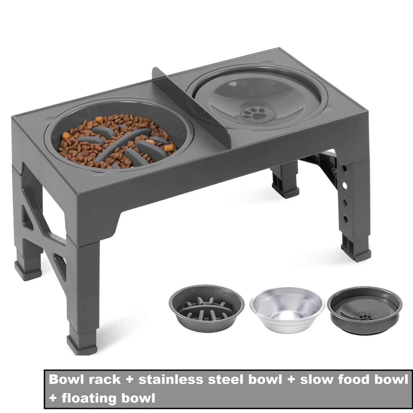 Adjustable Elevated Dog Bowls Foldable Raised Pet Feeder with Stainless Steel Bowls for Small Medium Large Dogs Reducing Neck