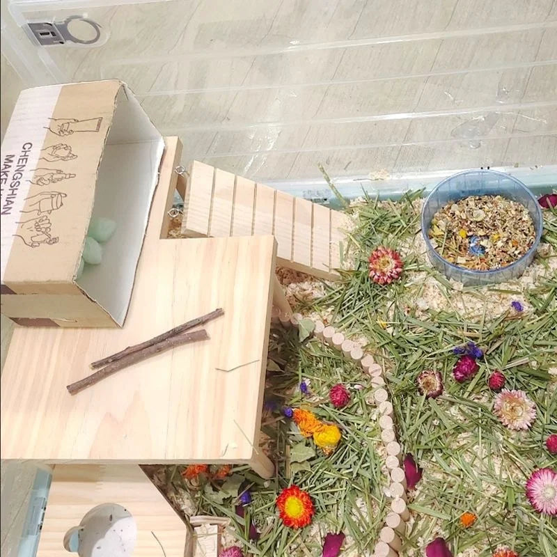 Hamster Wooden Play Platform Ladder Small Animal Climbing Stair Jumping Shelf Cage Toy for Dwarf Hamster Mice