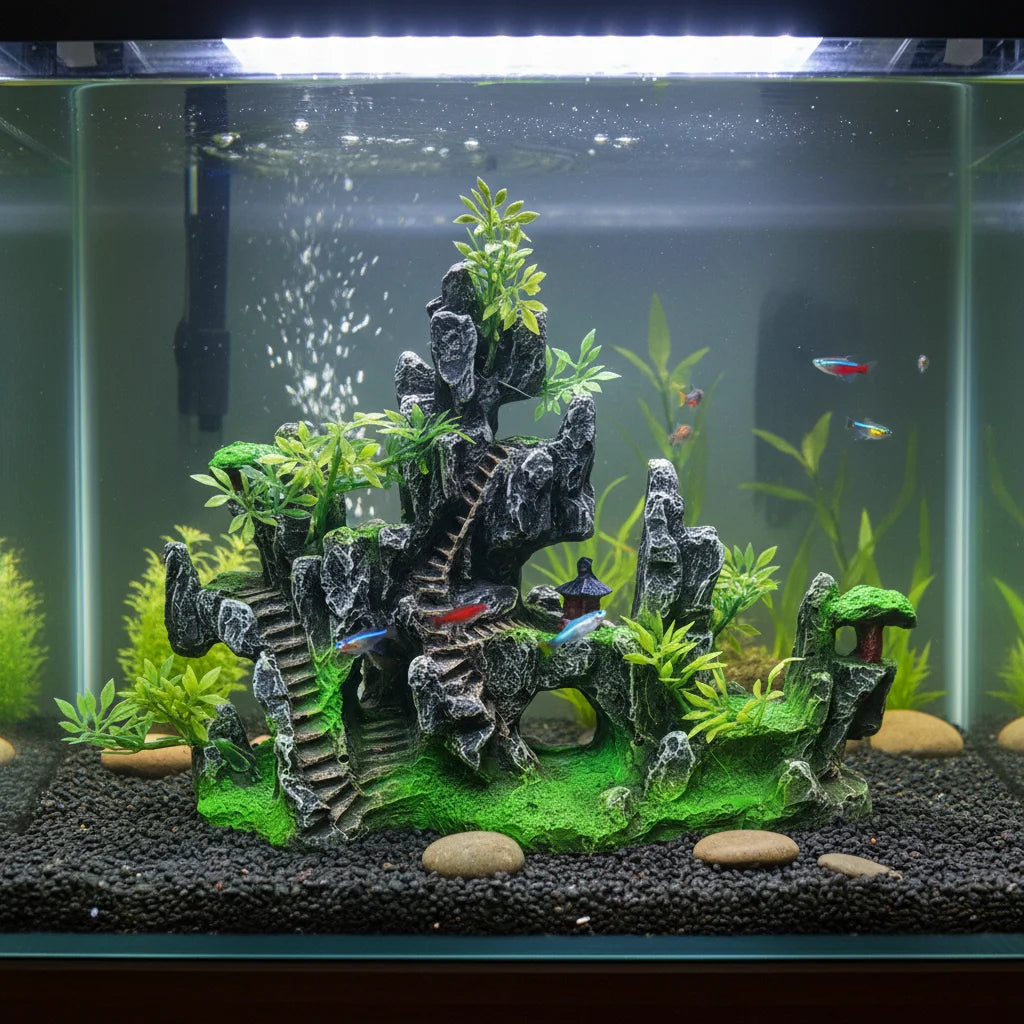 Aquarium Resin Rock Ornament Realistic Artificial Landscape Waterproof Fish Tank Decoration for Home and Office Decoration