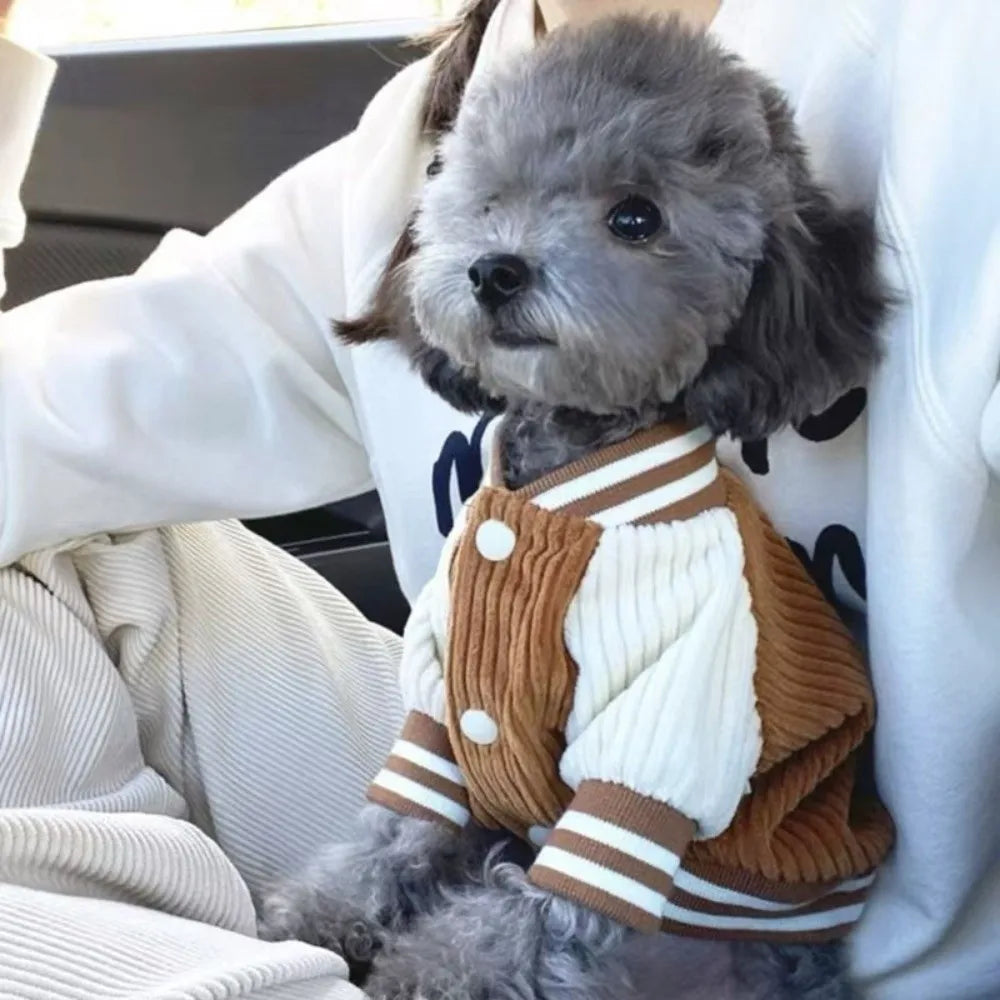 Warm Pet Baseball Jackets Thicken Comfortable Two-Legged Dog Clothing Embroidered Patterns Pet Baseball Uniform Pet Show