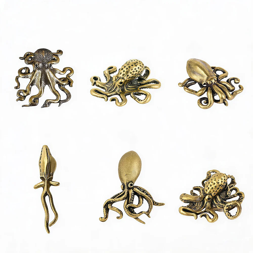 Brass Retro Octopus Cuttlefish Creative Marine Organism Office Desktop Ornament Accessories Small Tea Pet  Souvenir Gifts