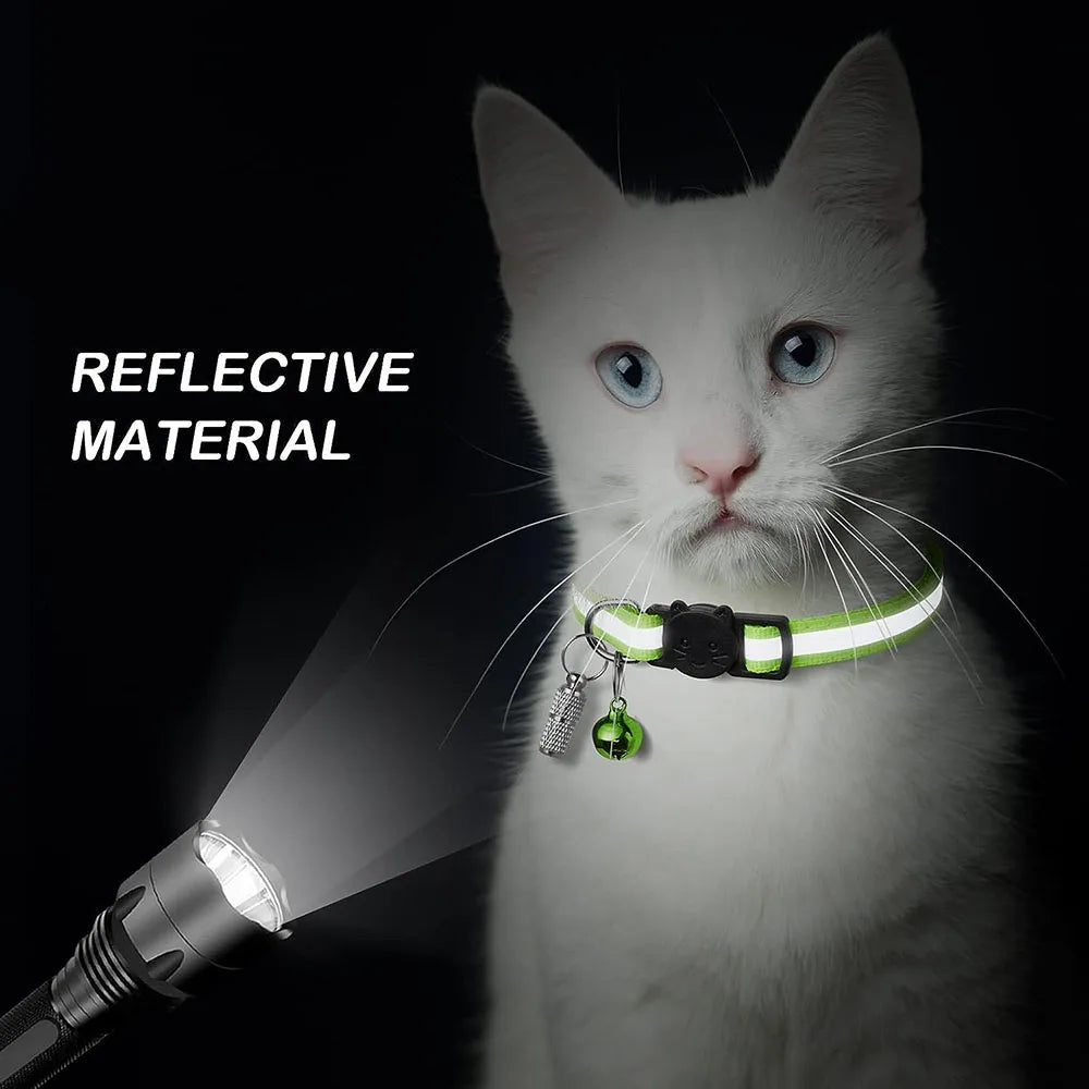 Reflective Breakaway Cat Collars with Bells Safety Buckle Adjustable Kitten Collar for Female and Male Cats