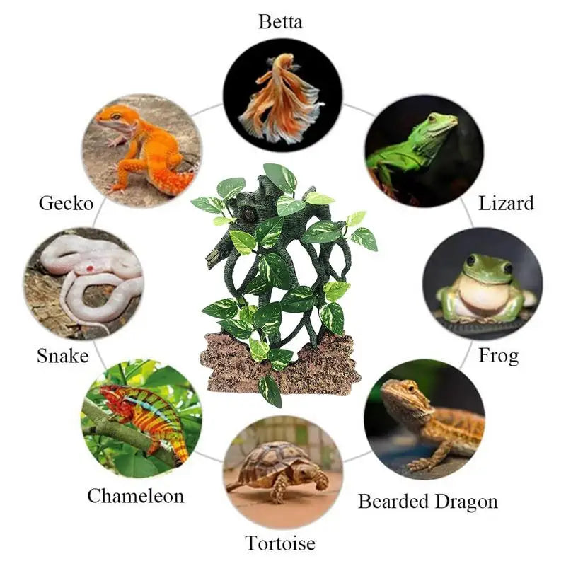 Reptile Climbing Branch Suction Tree Branch with Leaves Gecko Terrarium Decoration Snake Enclosure Decor Lizard Habitat Decor