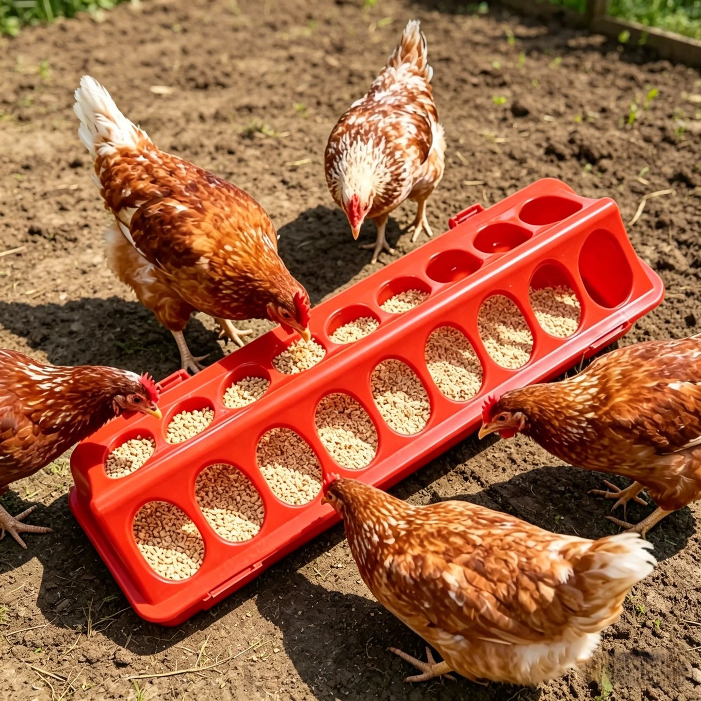 Flip Top Poultry Feeder, Plastic Chicken Feeder Trough Multi-Hole Poultry Feeding Tray No Mess No Waste Chick Feeding Dispenser
