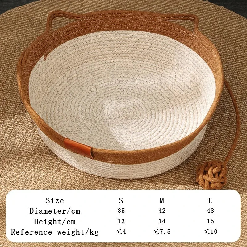 Cat Bed Pet Nest Pure Manual Rattan Woven Cattailgrass Cat Scratch Board Removable Washable Winter Warm Pad All-Season