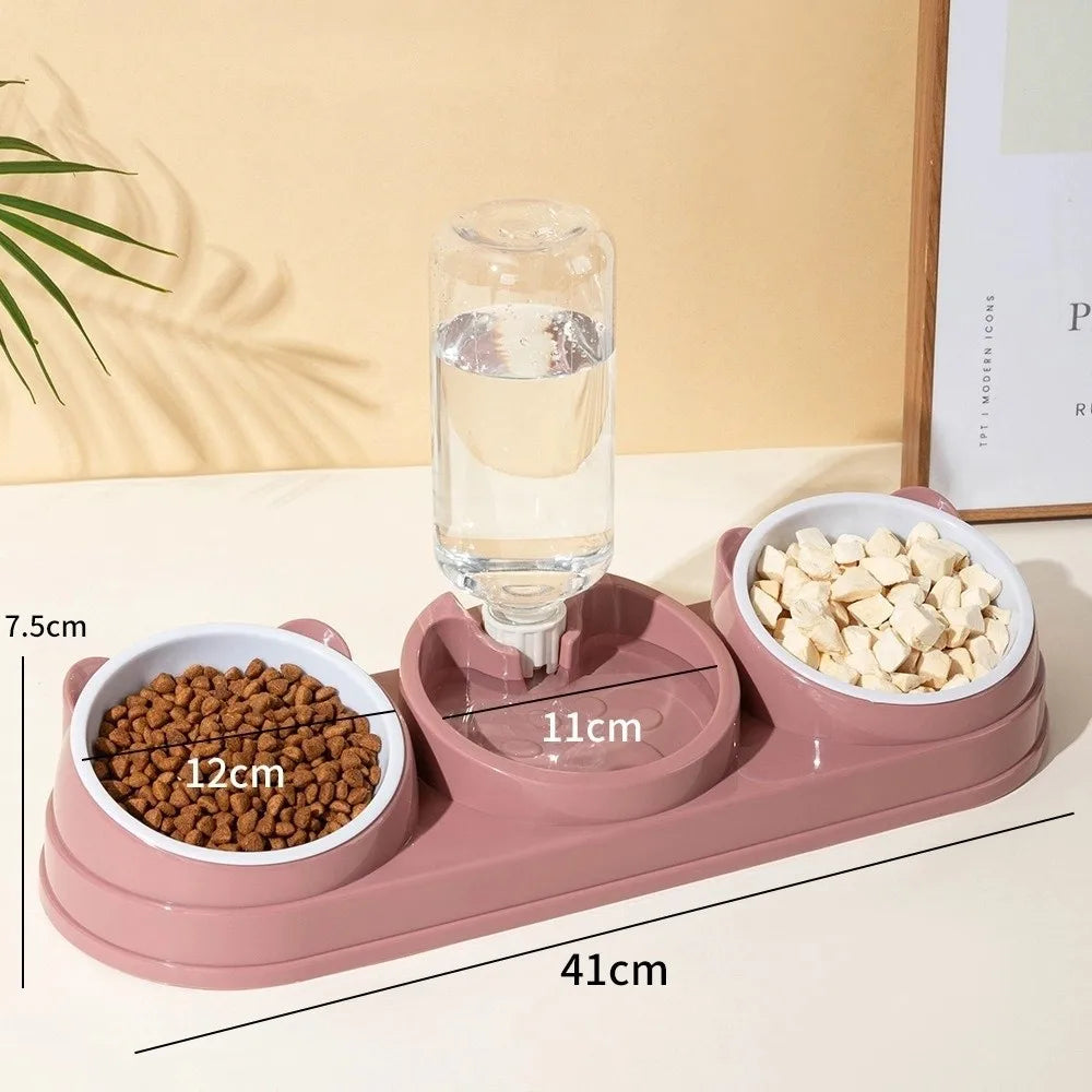 Pet Supplies 15 Degrees Raised 3 in 1 Cat Feeder Double Bowl Neck Protection Automatic Water Dispenser Pet Food Container Cat