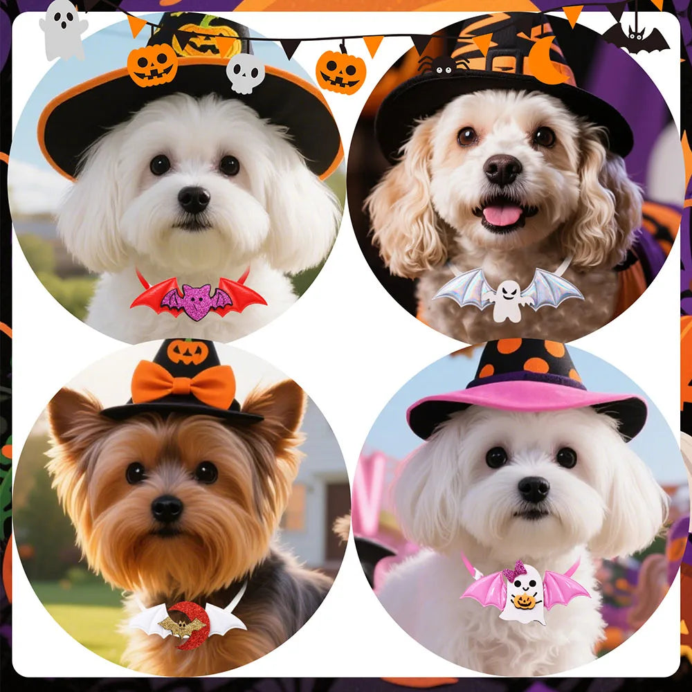 5/10PCS Halloween Dog Bowtie Wings Dog Bow Tie Pumpkin Skull Grooming Decorate Dog Cat Bowknot Small Dog Parties Pet Accessories