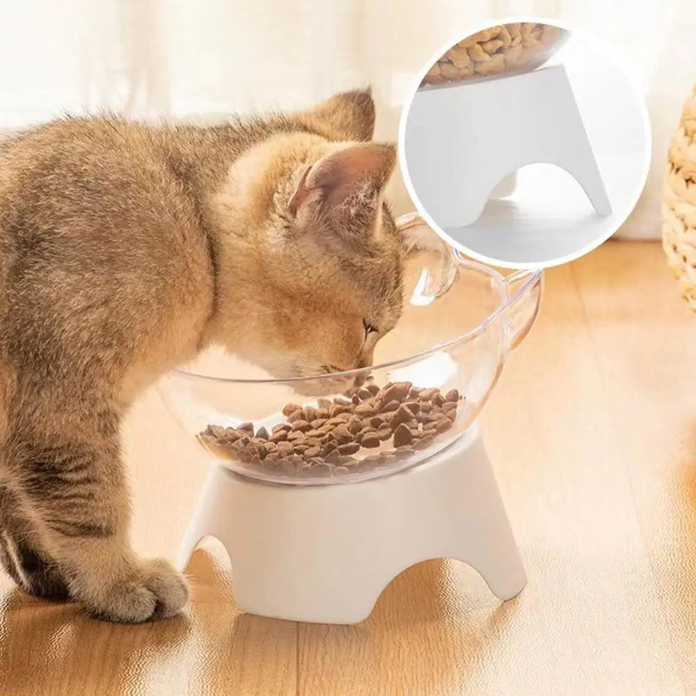 Plastic Tilted Elevated Cat Bowl Pet Food Bowl Tilt Supplies Bowl High Pet Bottom Protector Feeding Neck Antichoking Bowl NEW