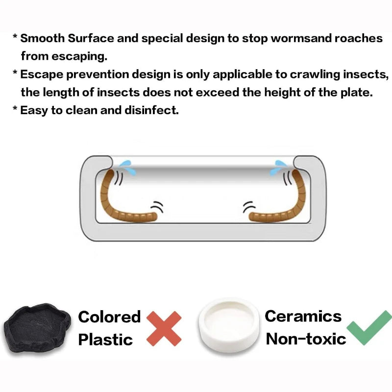 Reptile Water Food Bowl Anti-Escape Ceramic Feeder Dish for Lizard Hermit Gecko Chameleon Corn Snake Bearded Dragon Accessories
