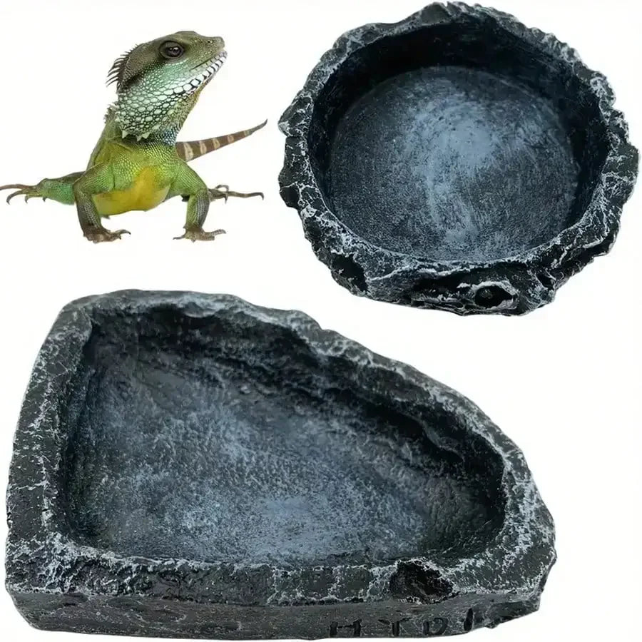 1 Pcs Small Reptiles Realistic Stone - Like Reptile Feeding and Water Bowls Safe and Durable Ideal for Bearded Dragons and Other