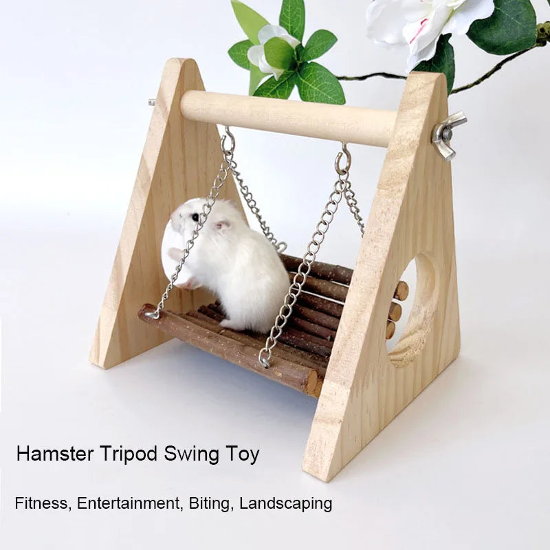 Hamster Wooden Swing Multi-functional Toy for Exercising Playing Teeth Grinding Cage Decoration Toy