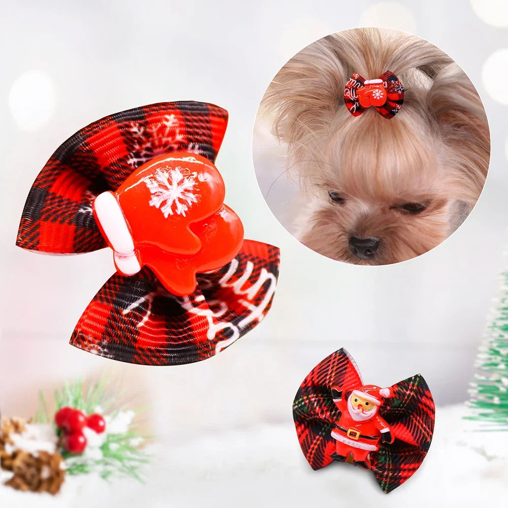 50/100pcs Dog Bows Christmas Dog Hair Bows Christmas Hair Accessories Rubber Bands Pet Supplies For Dogs Grooming Accessories