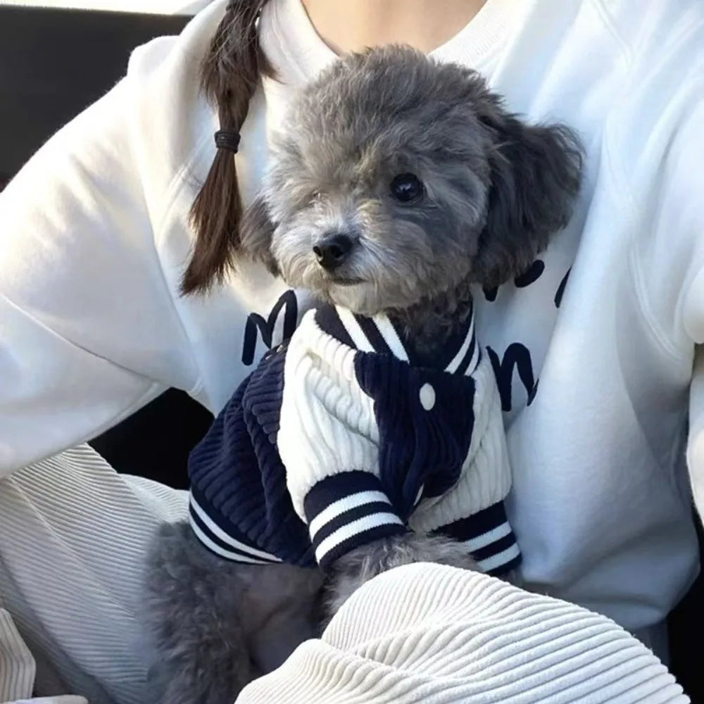 Warm Pet Baseball Jackets Thicken Comfortable Two-Legged Dog Clothing Embroidered Patterns Pet Baseball Uniform Pet Show