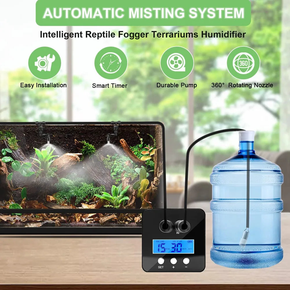 Reptile Humidifier, Misting System For Reptile Terrariums, Automatic Reptile Mister With Timer, 360° Spray Nozzles-A27I