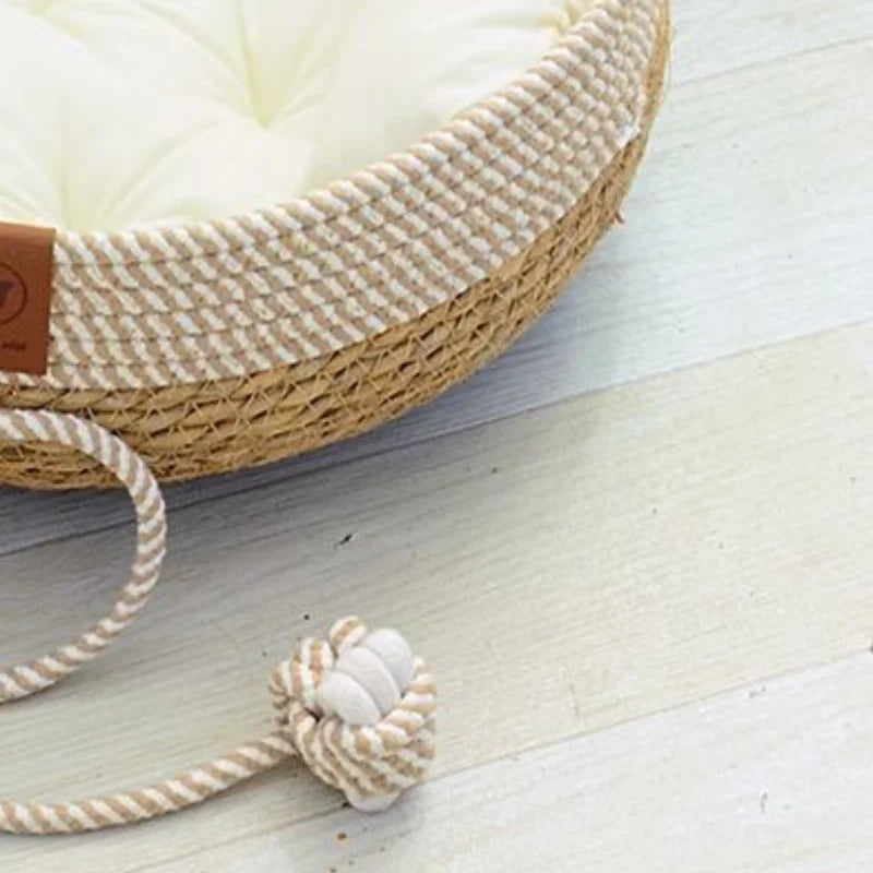 Vine Woven Cat Bed Pet Bed All-weather Comfortable Sleep 35/40cm Cat Bed Circular Cat House Puppy Bed Home Pet Supplies