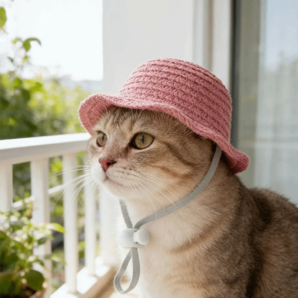 Pet Supplies Adjustable Pet Straw Hat Breathable Weaving Dog Fisherman Hat Wide Brim Pet Sunshade Hat Walking Hiking