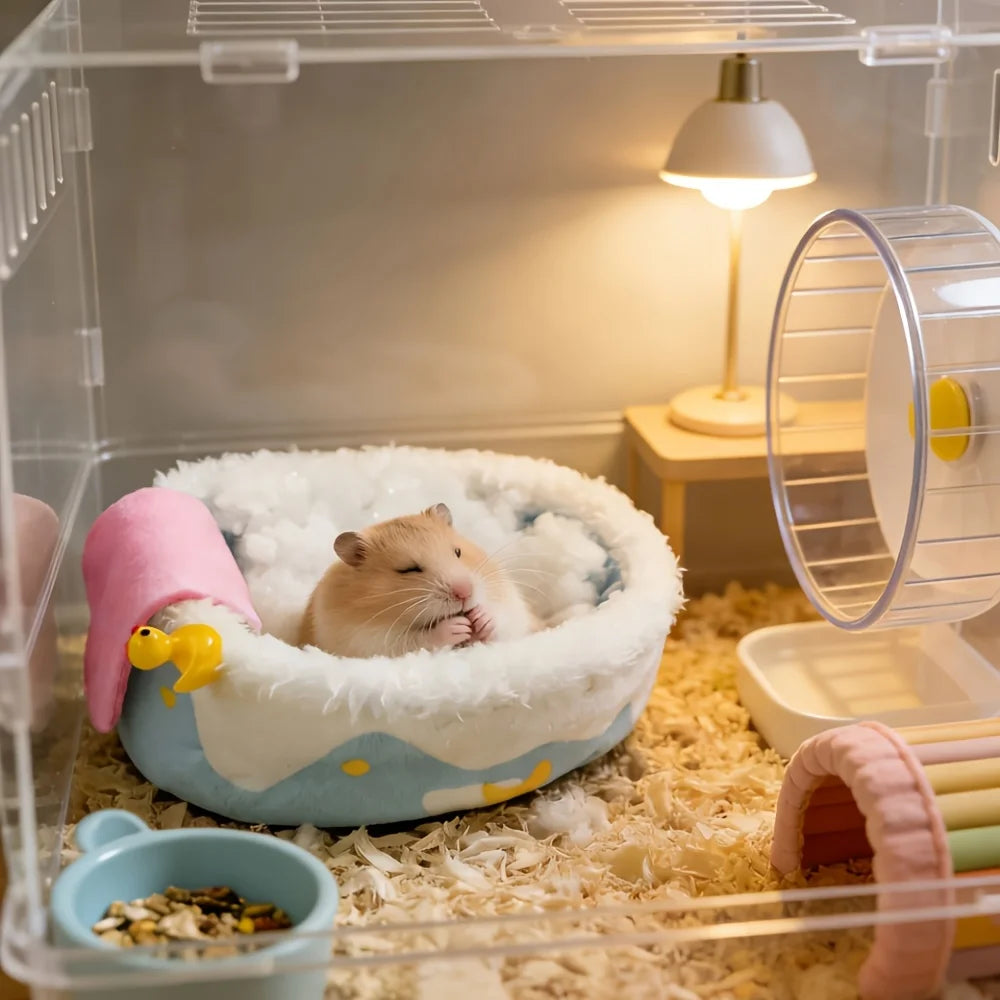 Hamster Warming Nest Suitable for Small Pets - Bathtub-Shaped Cozy Winter Shelter with Soft Bedding,Oval Habitat for Hamsters