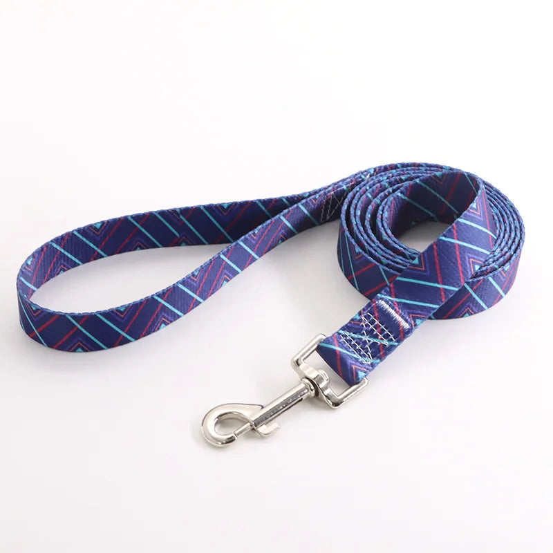 Colorful Printed Pet Collar Adjustable Dog Collar & Leashes Small Medium Dog Leash with Metal D Ring for Cat and Dog Accessories