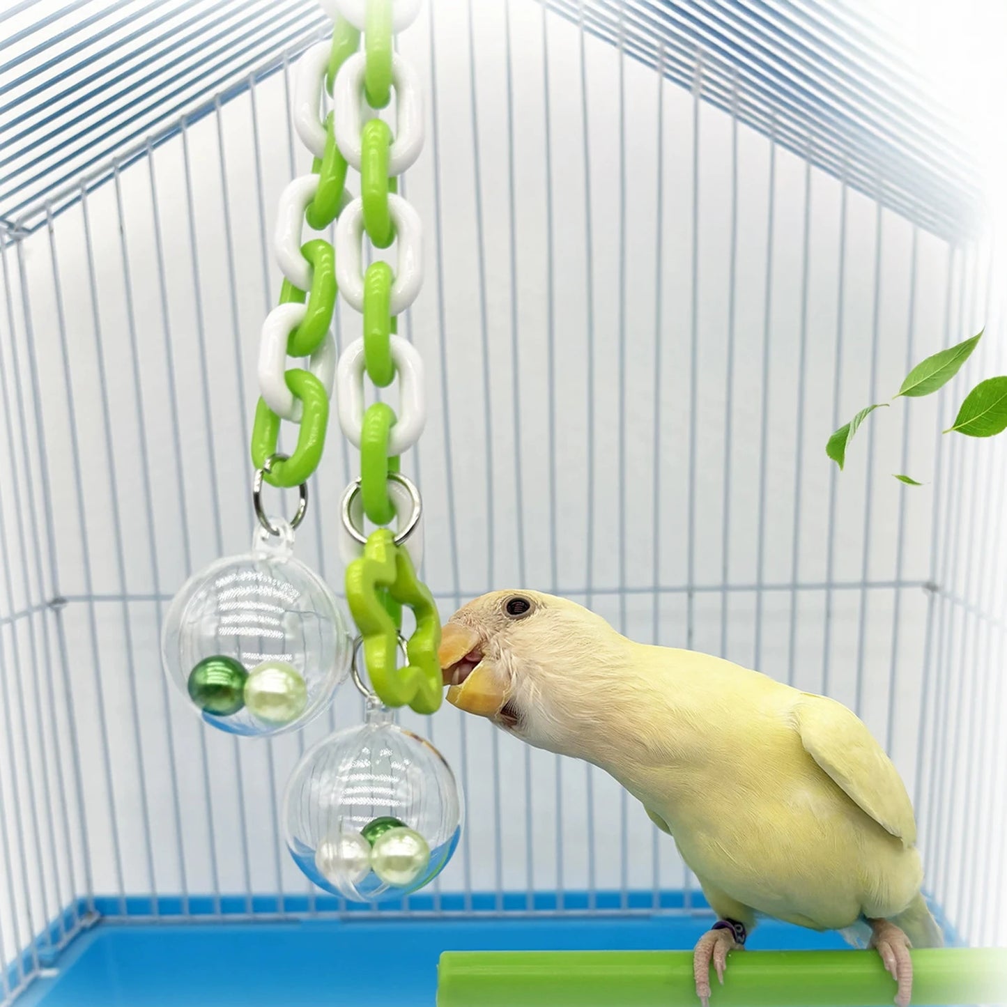 Parrot Toy With Colorful Bead Hanging Ball Transparent Chewable Climbing Accessory For Bird Cage Small Pet Bird Interactive Play